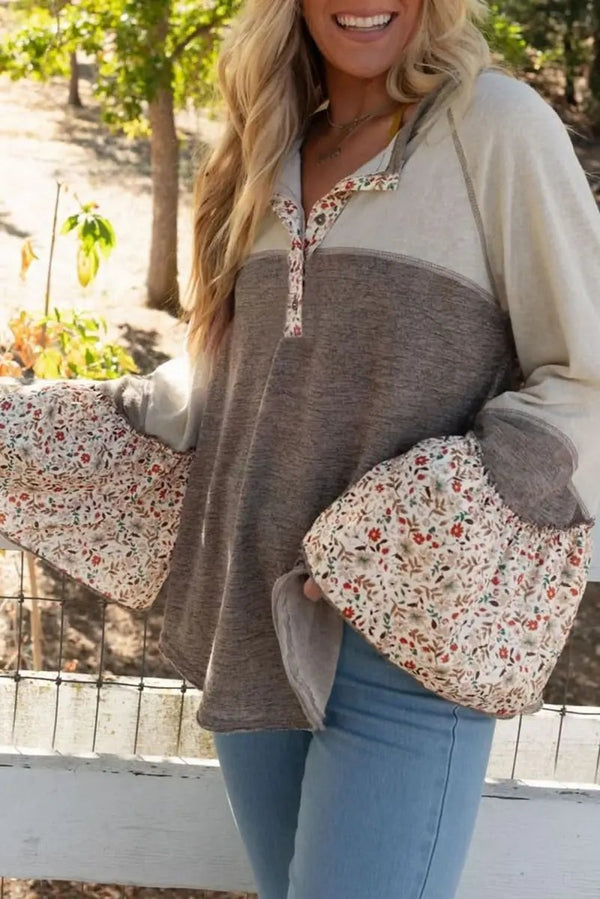 Trendsi Floral Half Button Women's Casual Long Sleeve T-Shirt - Soft & Stylish