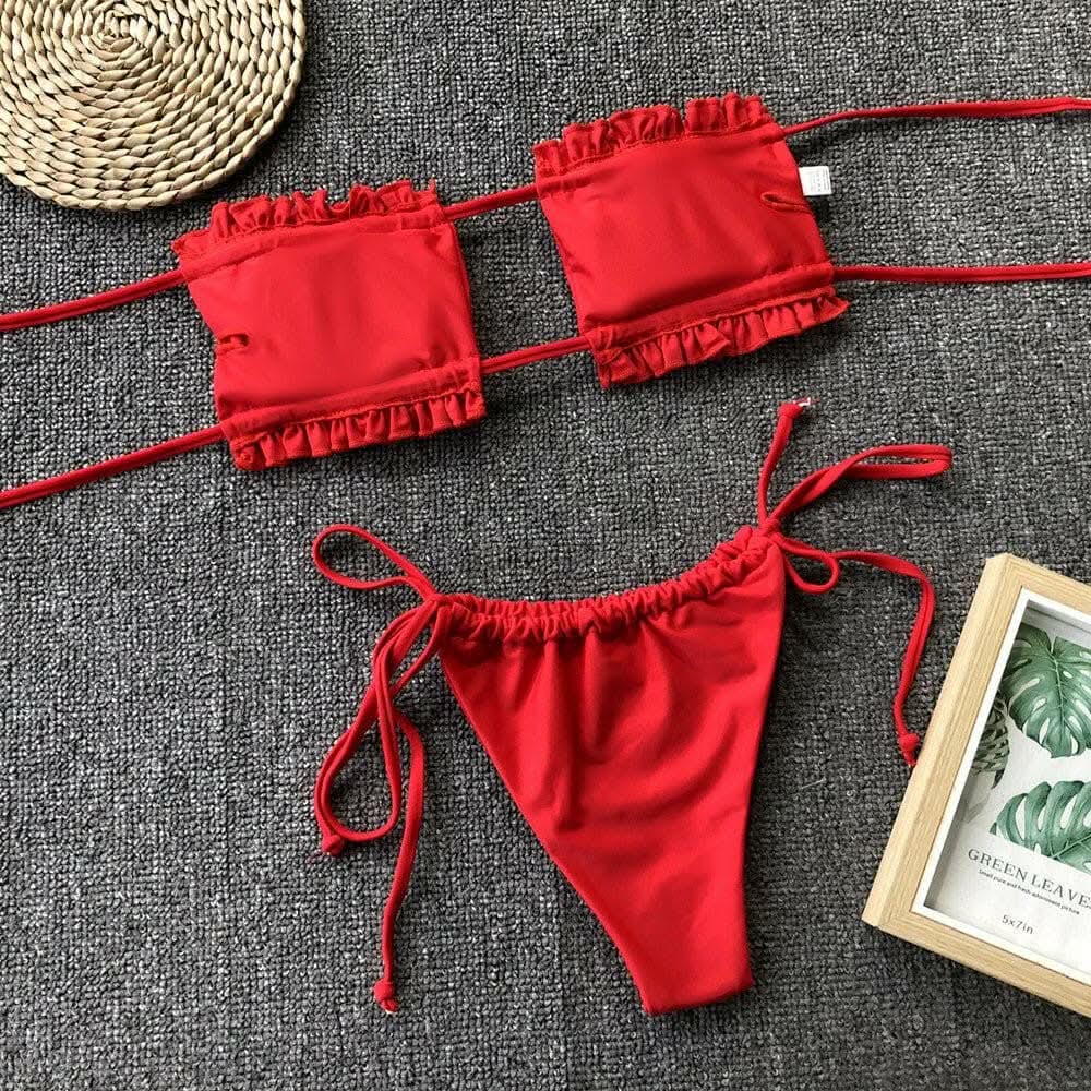 Trendsi swimwear - Chic ruched bikini set with frills