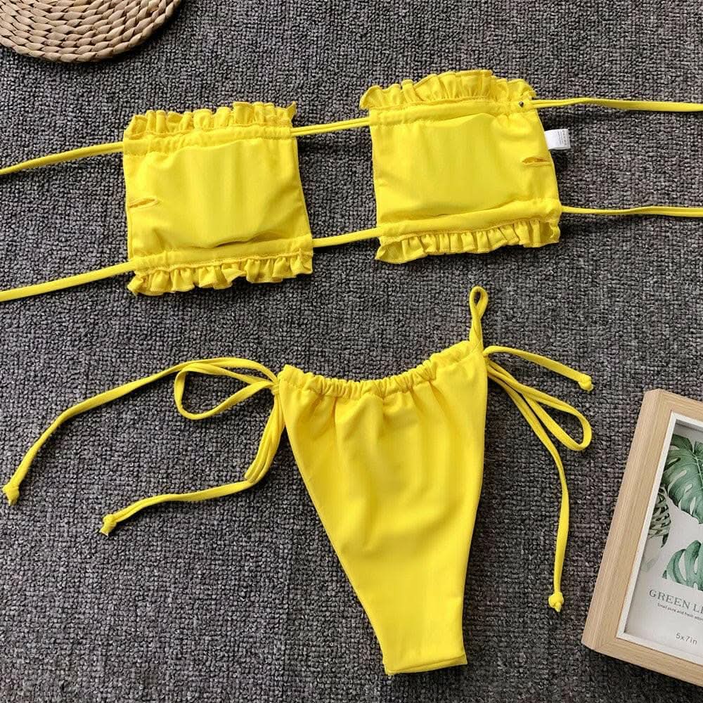 Trendsi swimwear - Chic ruched bikini set with frills
