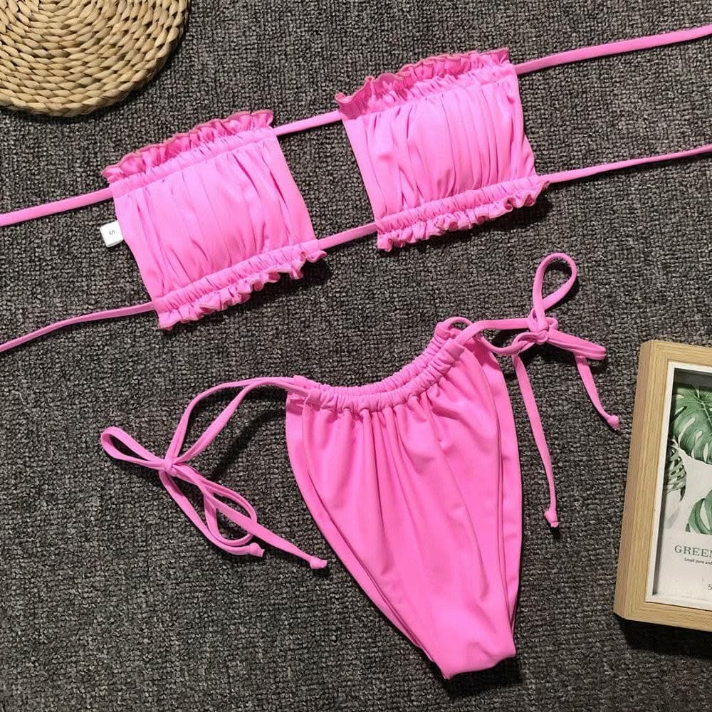 Trendsi swimwear - Chic ruched bikini set with frills