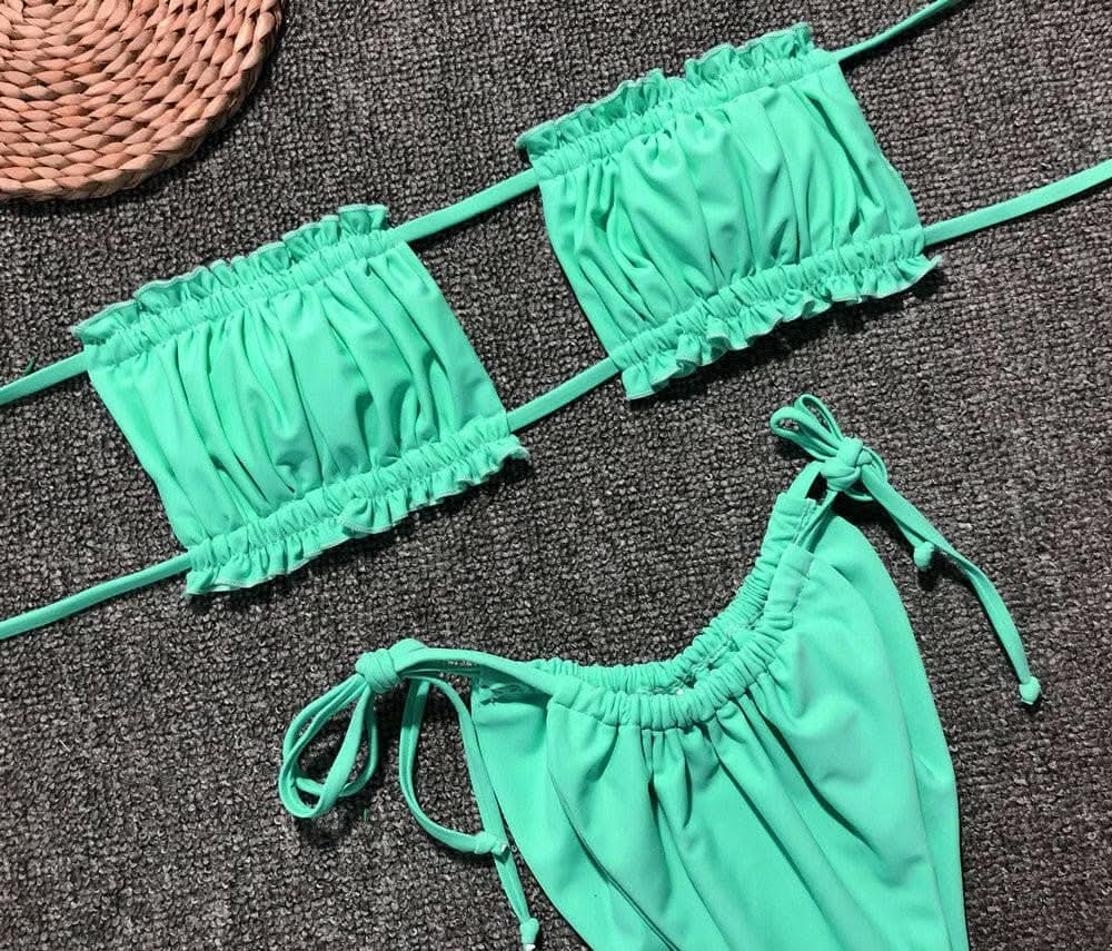 Trendsi swimwear - Chic ruched bikini set with frills