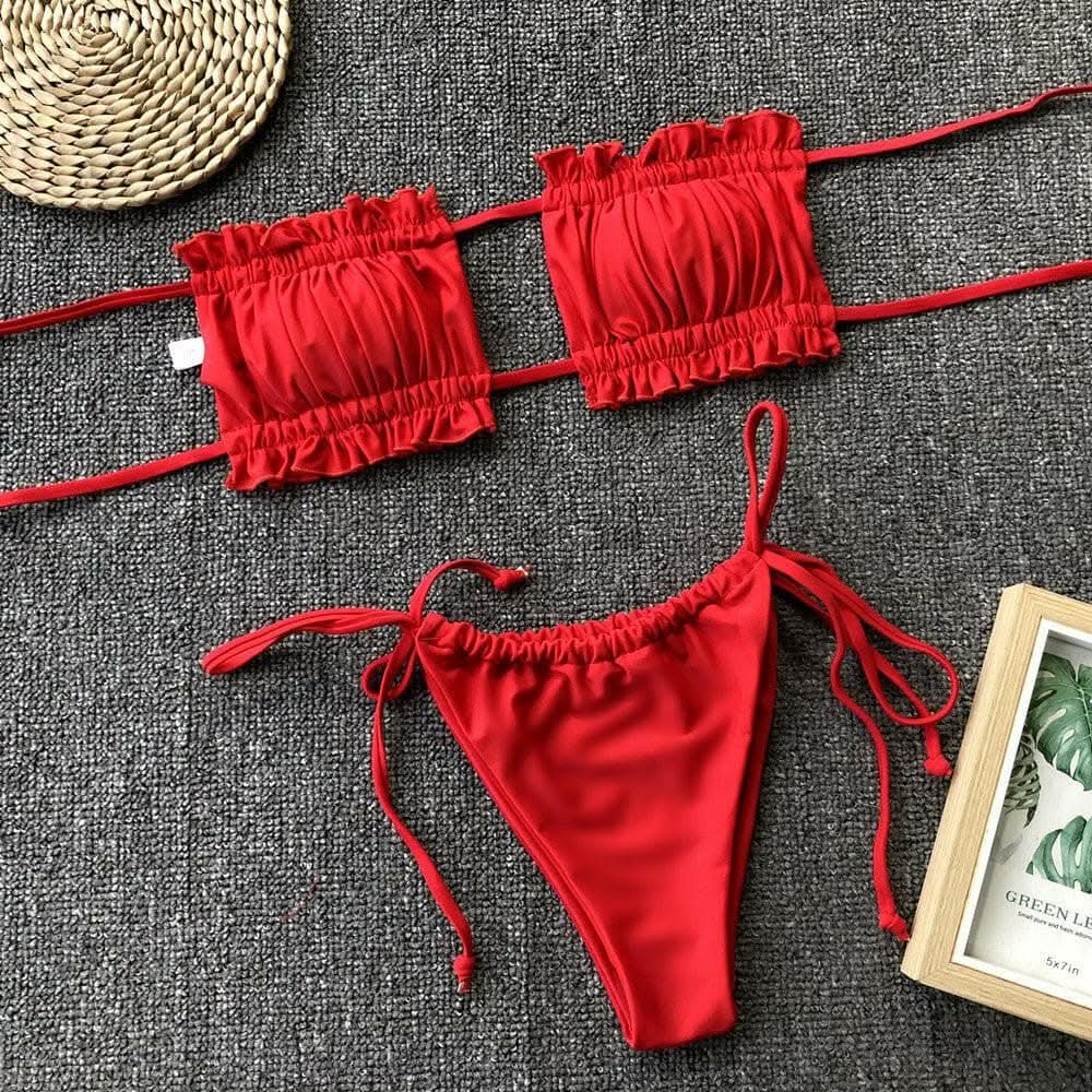 Trendsi swimwear - Chic ruched bikini set with frills