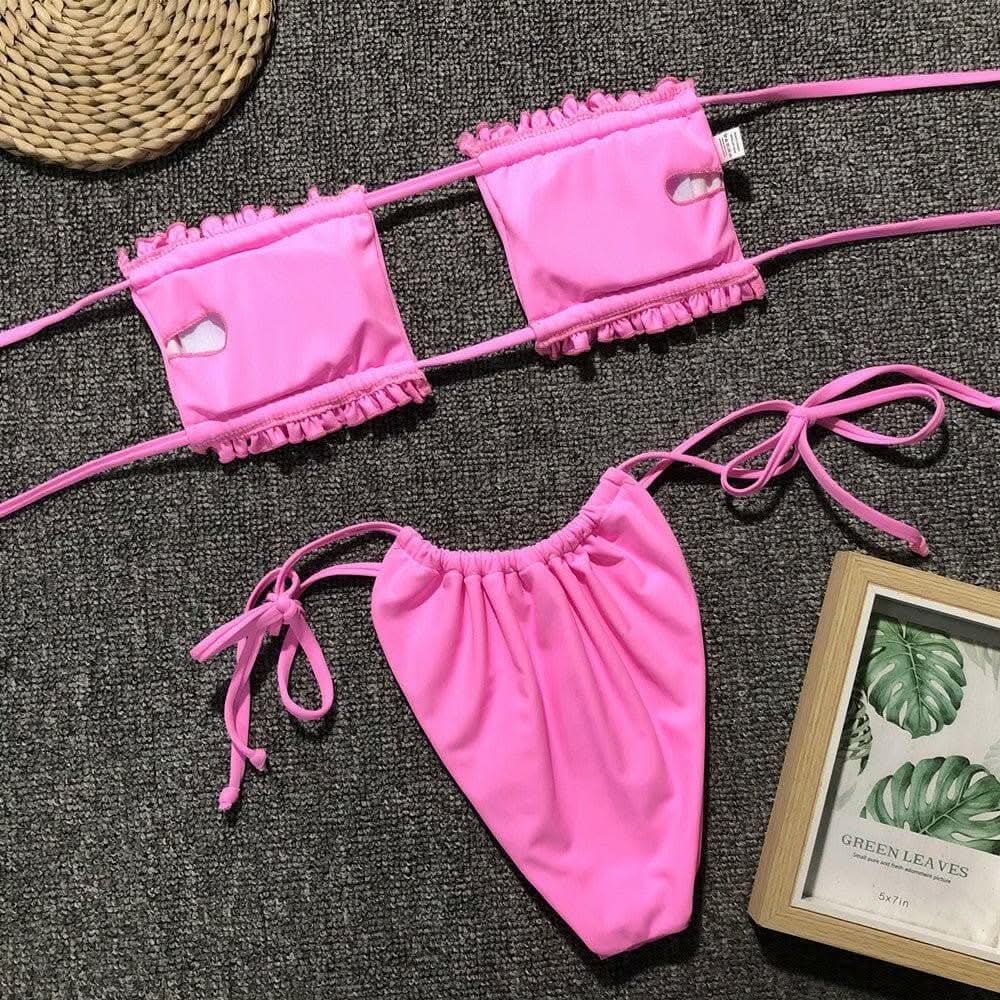 Trendsi swimwear - Chic ruched bikini set with frills
