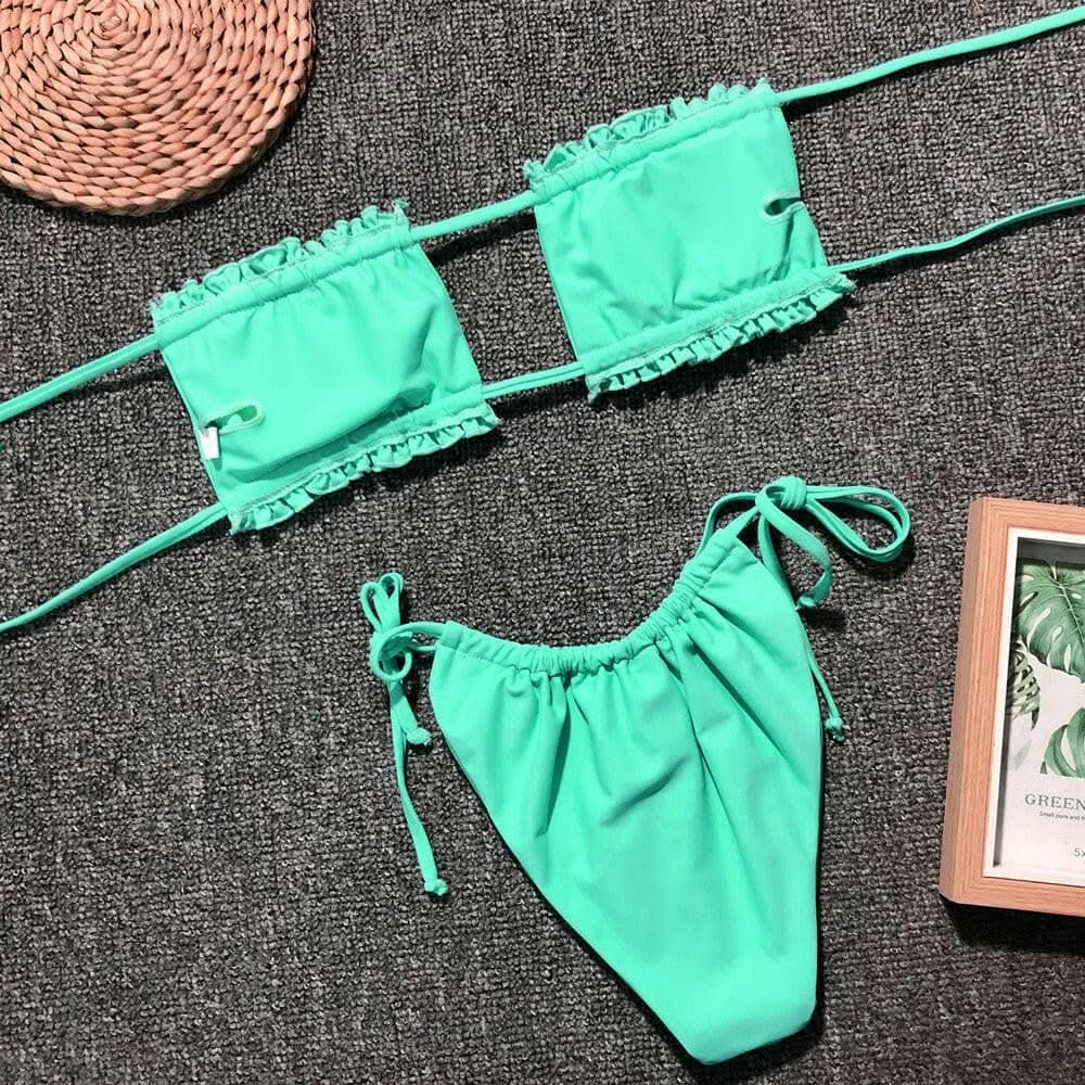 Trendsi swimwear - Chic ruched bikini set with frills