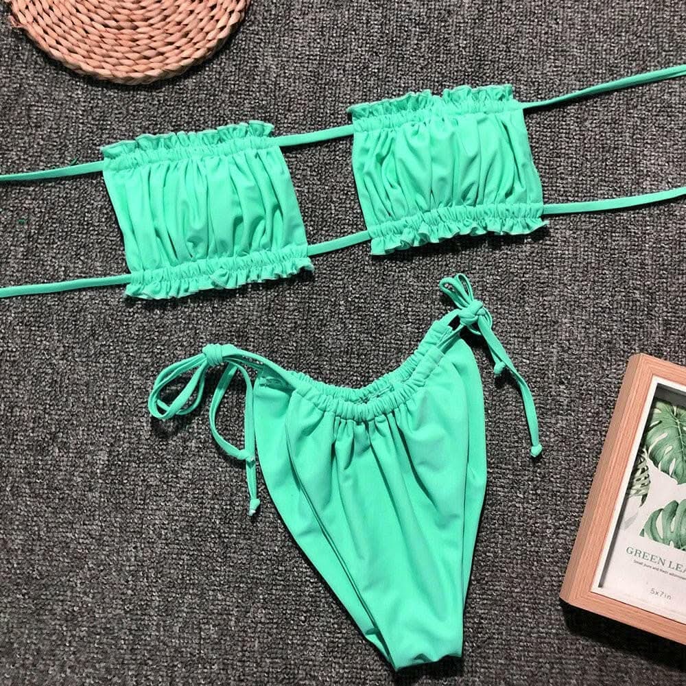 Trendsi swimwear - Chic ruched bikini set with frills