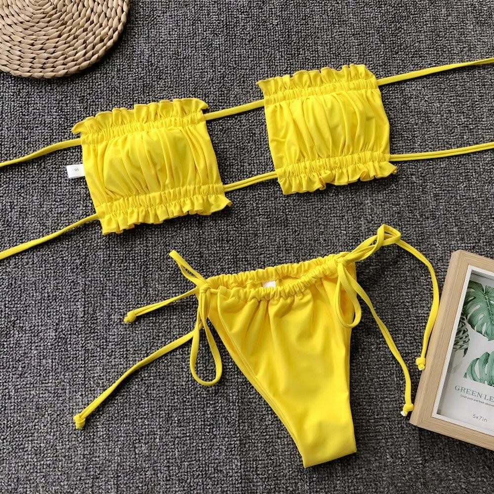 Trendsi swimwear - Chic ruched bikini set with frills