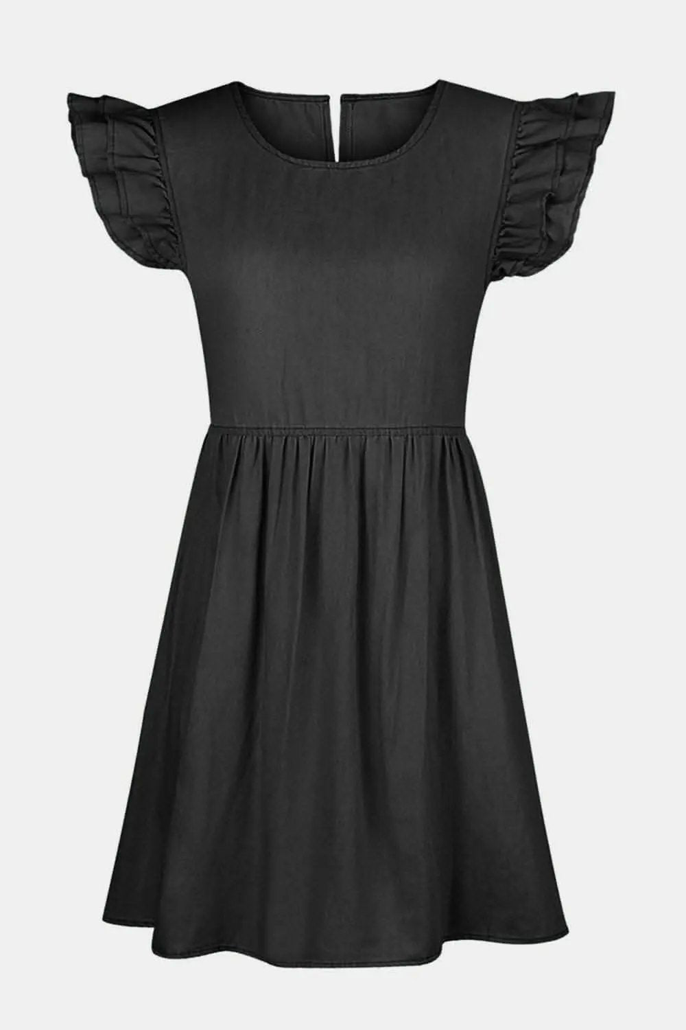 Trendsi Ruffle Denim Dress Women's Casual Cap Sleeve Mini Dress - Chic & Premium