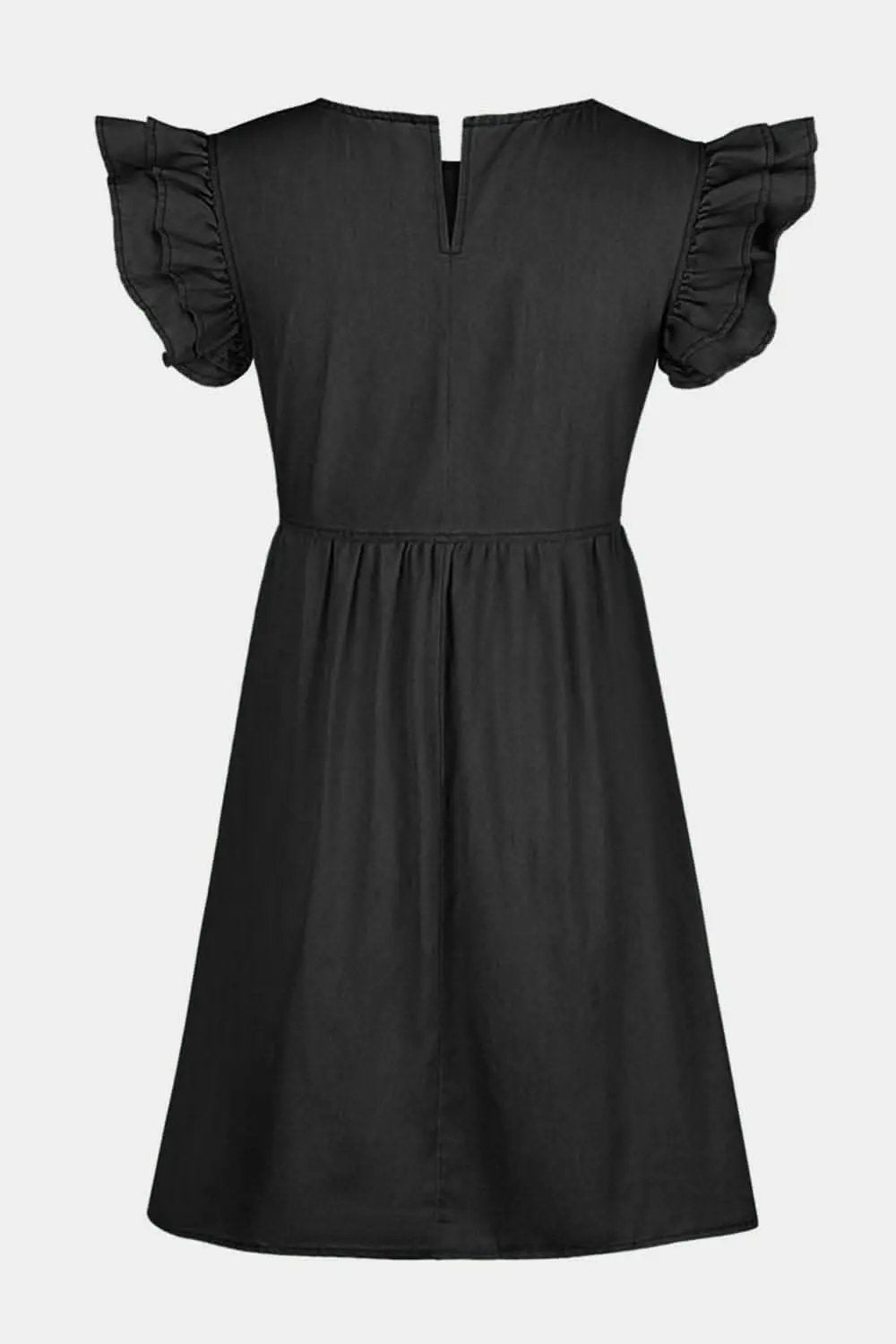 Trendsi Ruffle Denim Dress Women's Casual Cap Sleeve Mini Dress - Chic & Premium