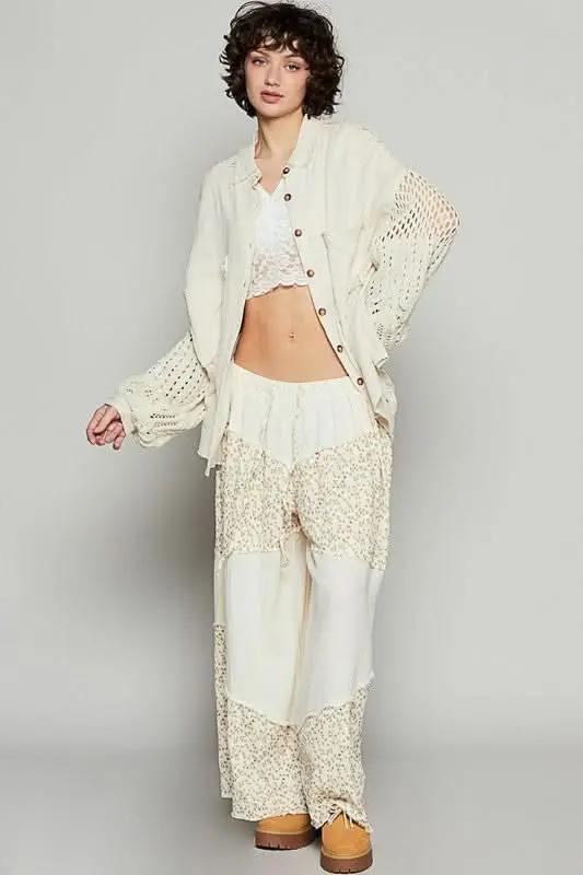 Women's Button-Up Shirt - Gauzy Openwork Lightweight - Summer