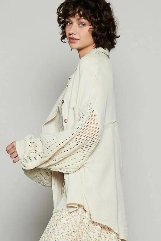 Women's Button-Up Shirt - Gauzy Openwork Lightweight - Summer