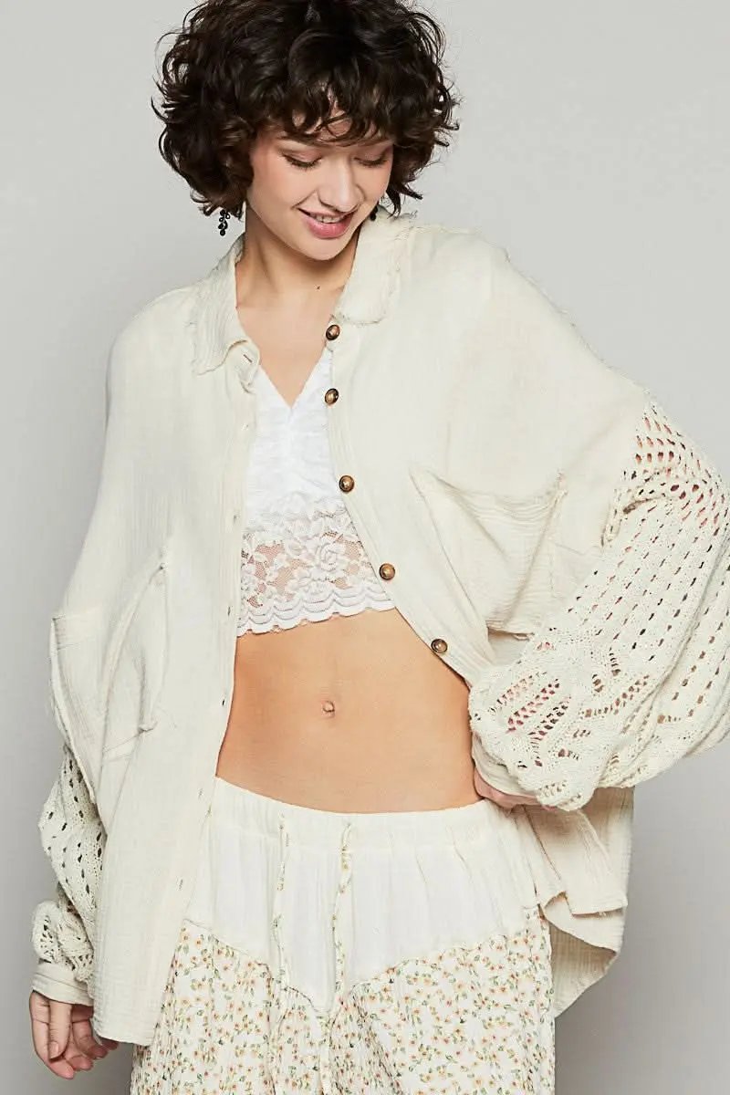 Women's Button-Up Shirt - Gauzy Openwork Lightweight - Summer