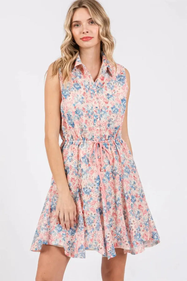 Trendsi Floral Eyelet Mini Dress Women's Summer Casual Dress USA Ship