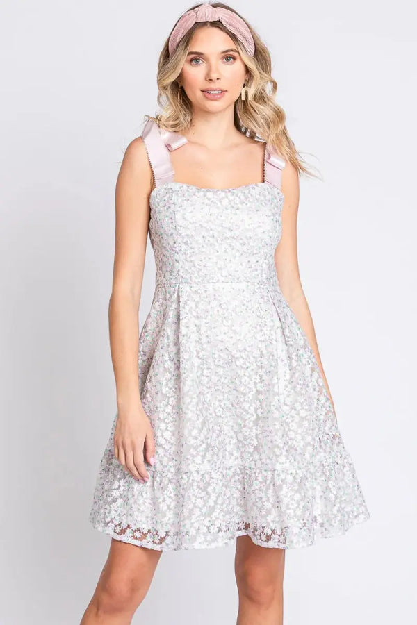 Trendsi Mesh Floral Dress Women's Summer Party Dress Sleeveless Elegant