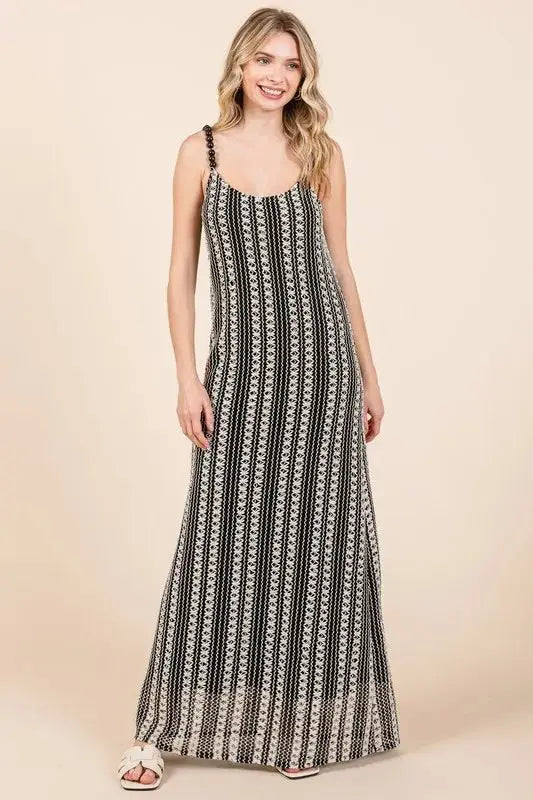 Trendsi Striped Maxi Dress Women's Plus Size Casual Summer Dress Beaded Straps