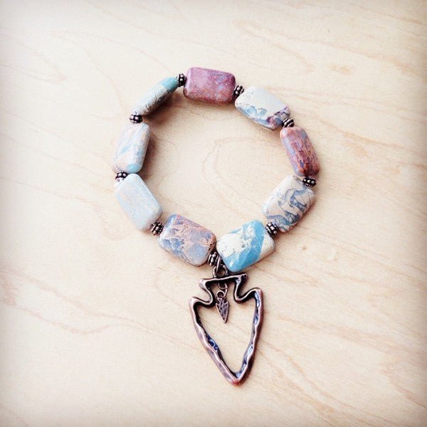 Genuine Aqua Terra Beaded Bracelet w/ Copper Arrow