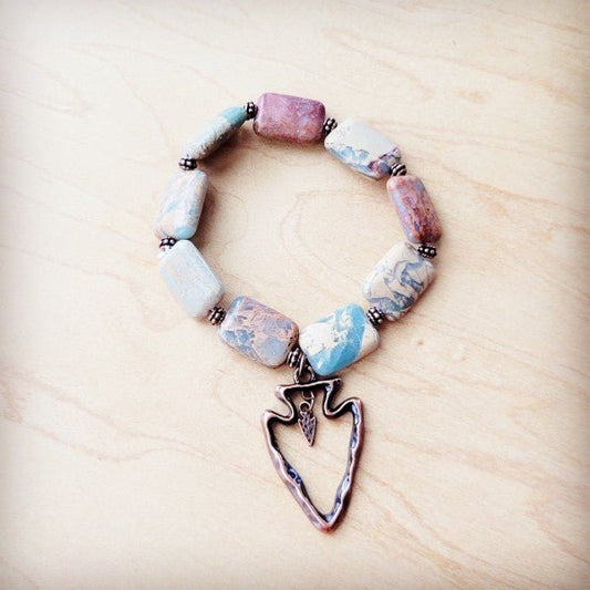 Genuine Aqua Terra Beaded Bracelet w/ Copper Arrow