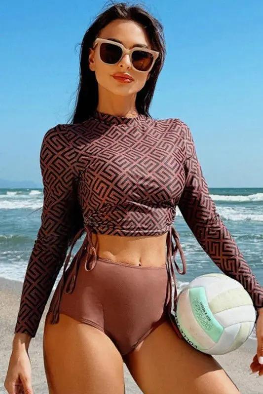 Women's Swimsuit - Geometric Ruched - Comfortable Two-Piece Set