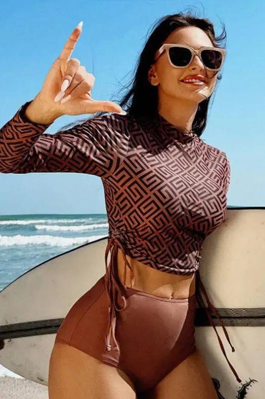 Women's Swimsuit - Geometric Ruched - Comfortable Two-Piece Set