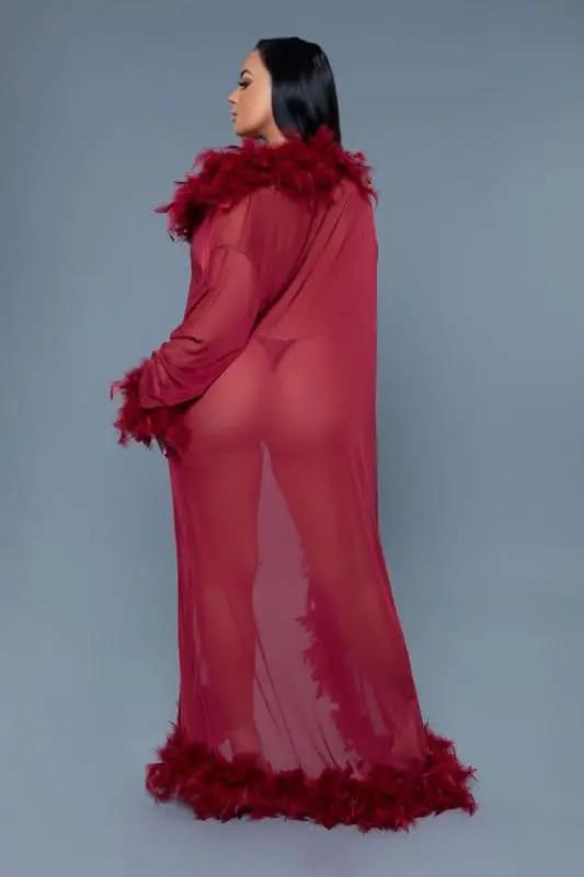 Premium BE WICKED Glamour Boa Feather Trim Robe, Black, One Size - Luxurious Sleepwear