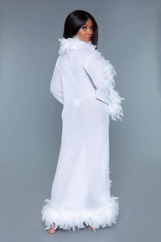 Premium BE WICKED Glamour Boa Feather Trim Robe, Black, One Size - Luxurious Sleepwear