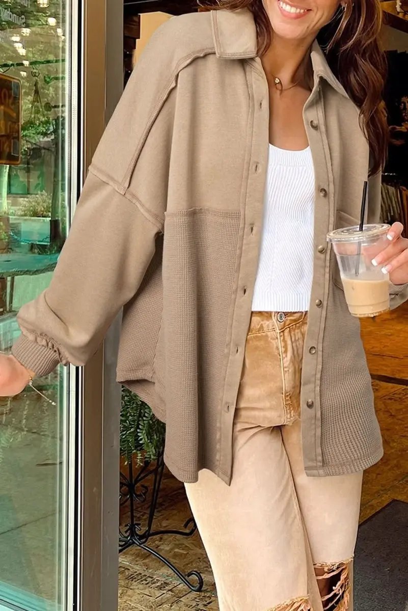 Love Salve Mineral Wash Shacket Women's Daily Wear Shirt Jacket - Textured, Loose Fit