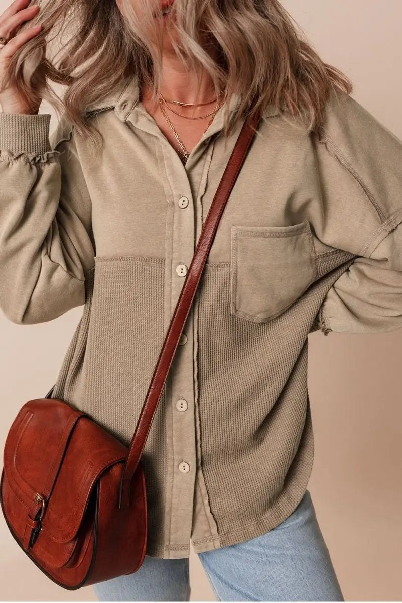 Love Salve Mineral Wash Shacket Women's Daily Wear Shirt Jacket - Textured, Loose Fit