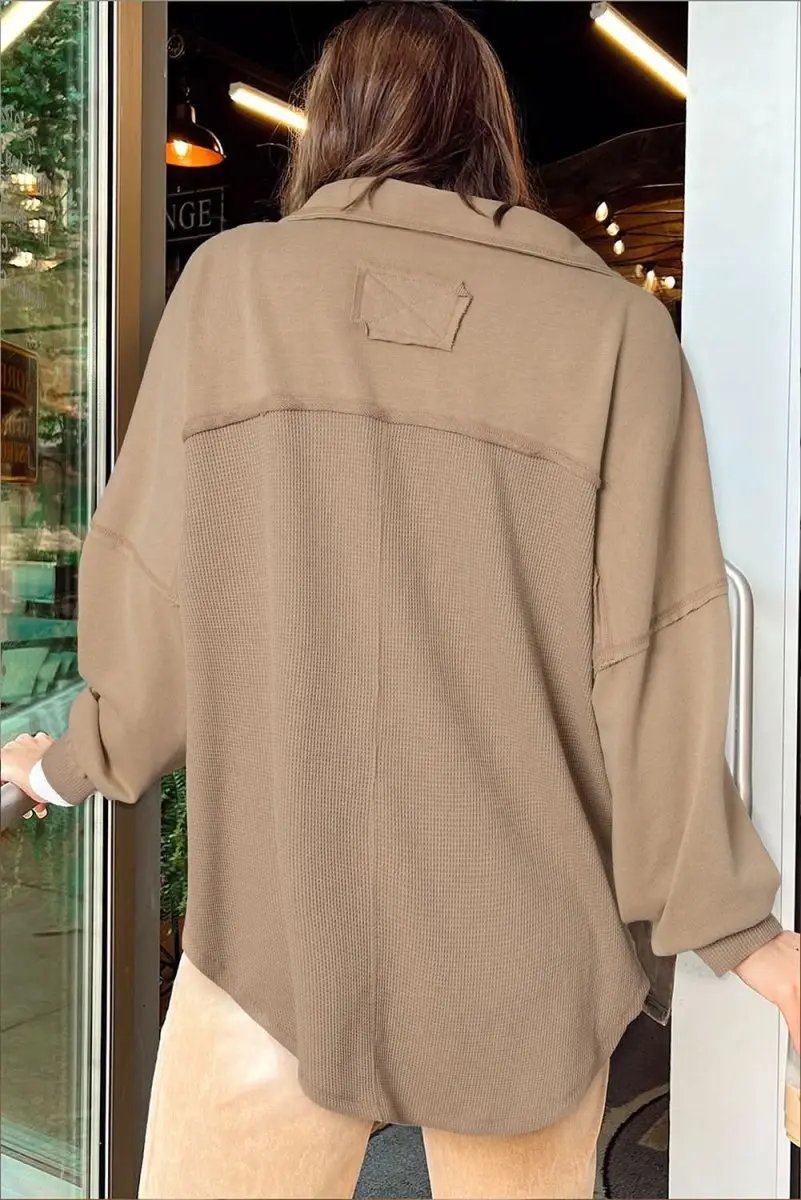 Love Salve Mineral Wash Shacket Women's Daily Wear Shirt Jacket - Textured, Loose Fit