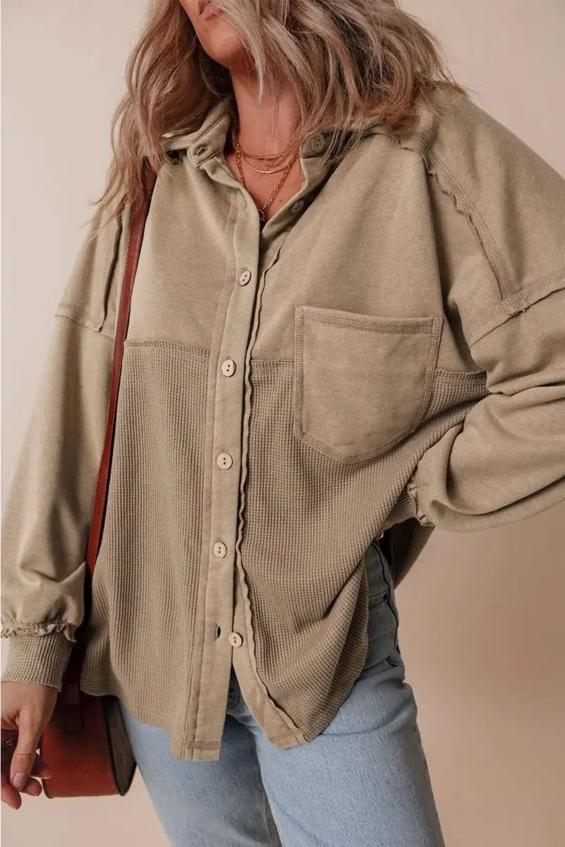Love Salve Mineral Wash Shacket Women's Daily Wear Shirt Jacket - Textured, Loose Fit