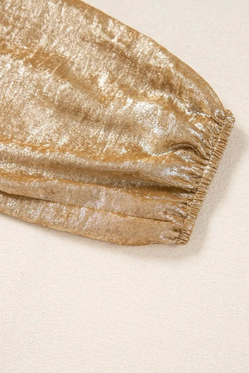 Love Salve Gold Velvet Blouse Women's Daily Elegant Top: Bow Detail, Ruffle Hem