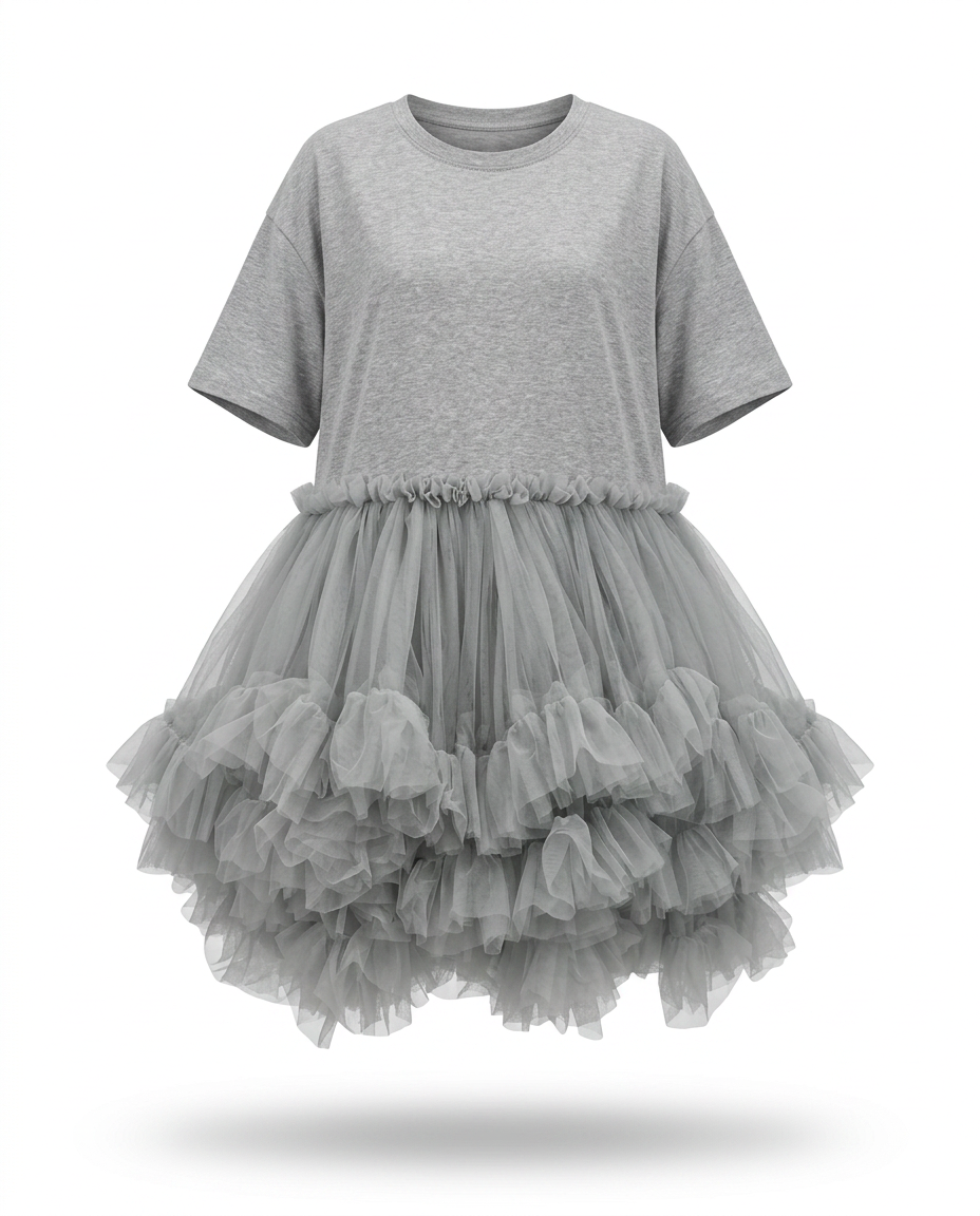 Radiant Mesh Ruffle Mini Dress