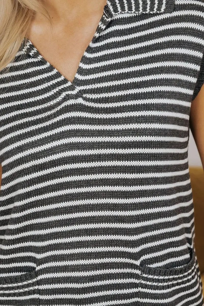 Love Salve Gray Stripe Women's Layering Vest Casual Sweater Vest with Pockets