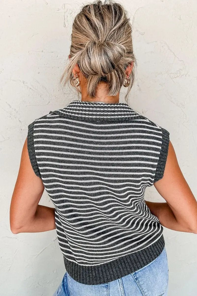 Love Salve Gray Stripe Women's Layering Vest Casual Sweater Vest with Pockets