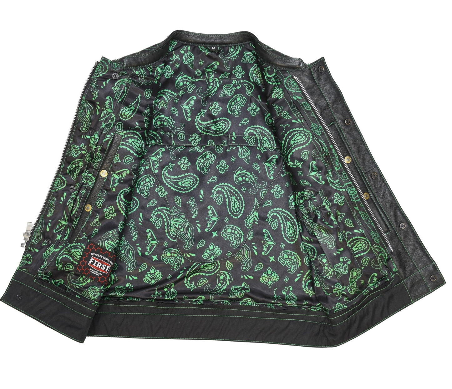 Upside Men's Club Style Leather Vest Orange and Green