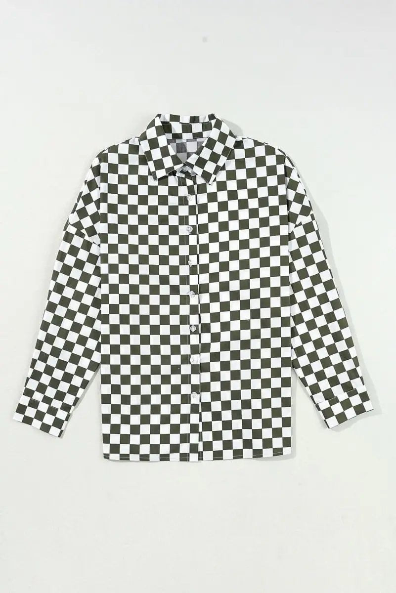 Love Salve Green Checkered Women's Casual Shirt Spring Style Loose Fit Top