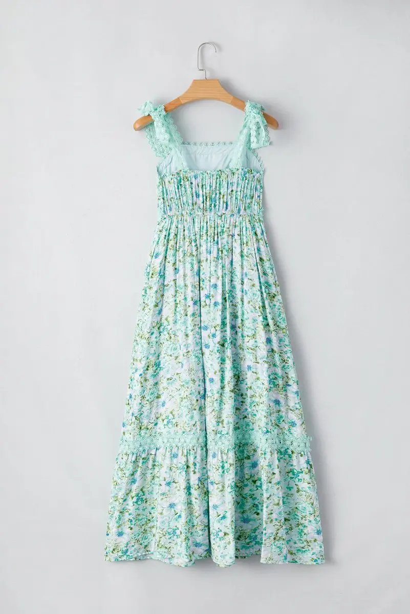 Women's Maxi Dress - Green Floral Lace - Southern Belle Wedding Style