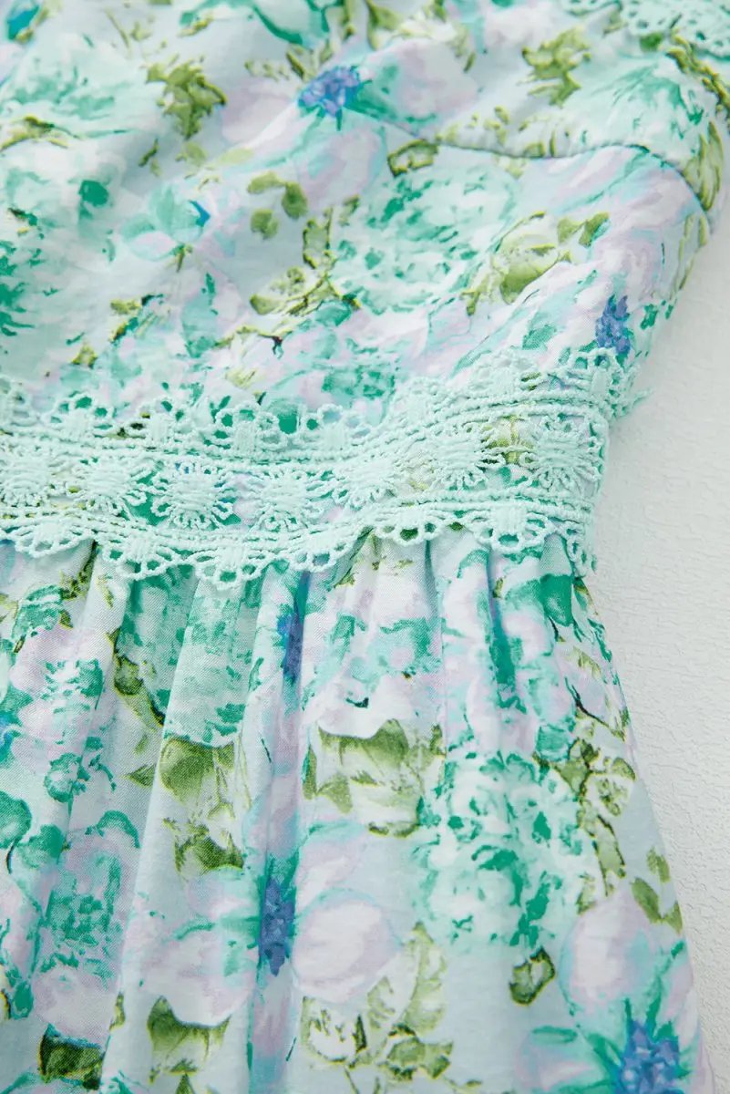 Women's Maxi Dress - Green Floral Lace - Southern Belle Wedding Style