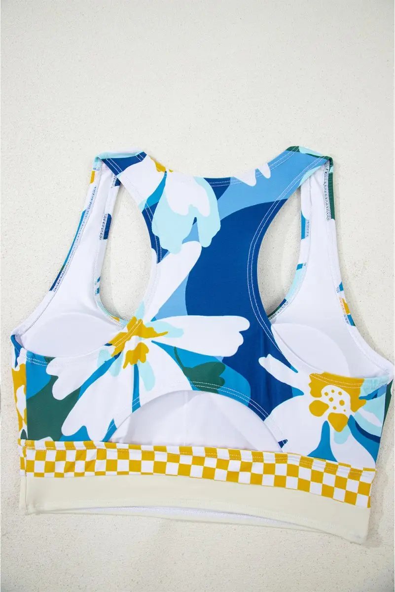 Love Salve Green Floral Bikini Women's Vacation Swimsuit Set - Cutout, High Waist