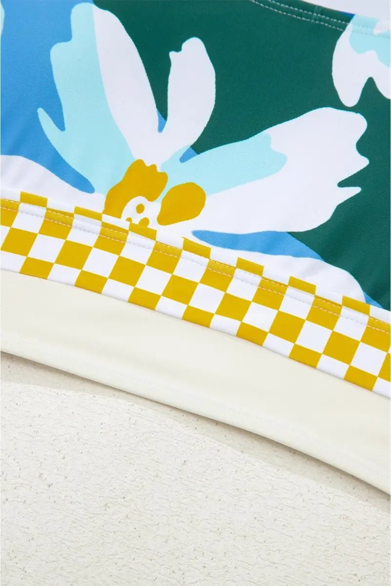 Love Salve Green Floral Bikini Women's Vacation Swimsuit Set - Cutout, High Waist