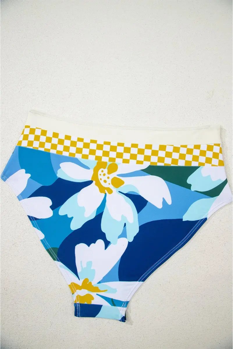 Love Salve Green Floral Bikini Women's Vacation Swimsuit Set - Cutout, High Waist