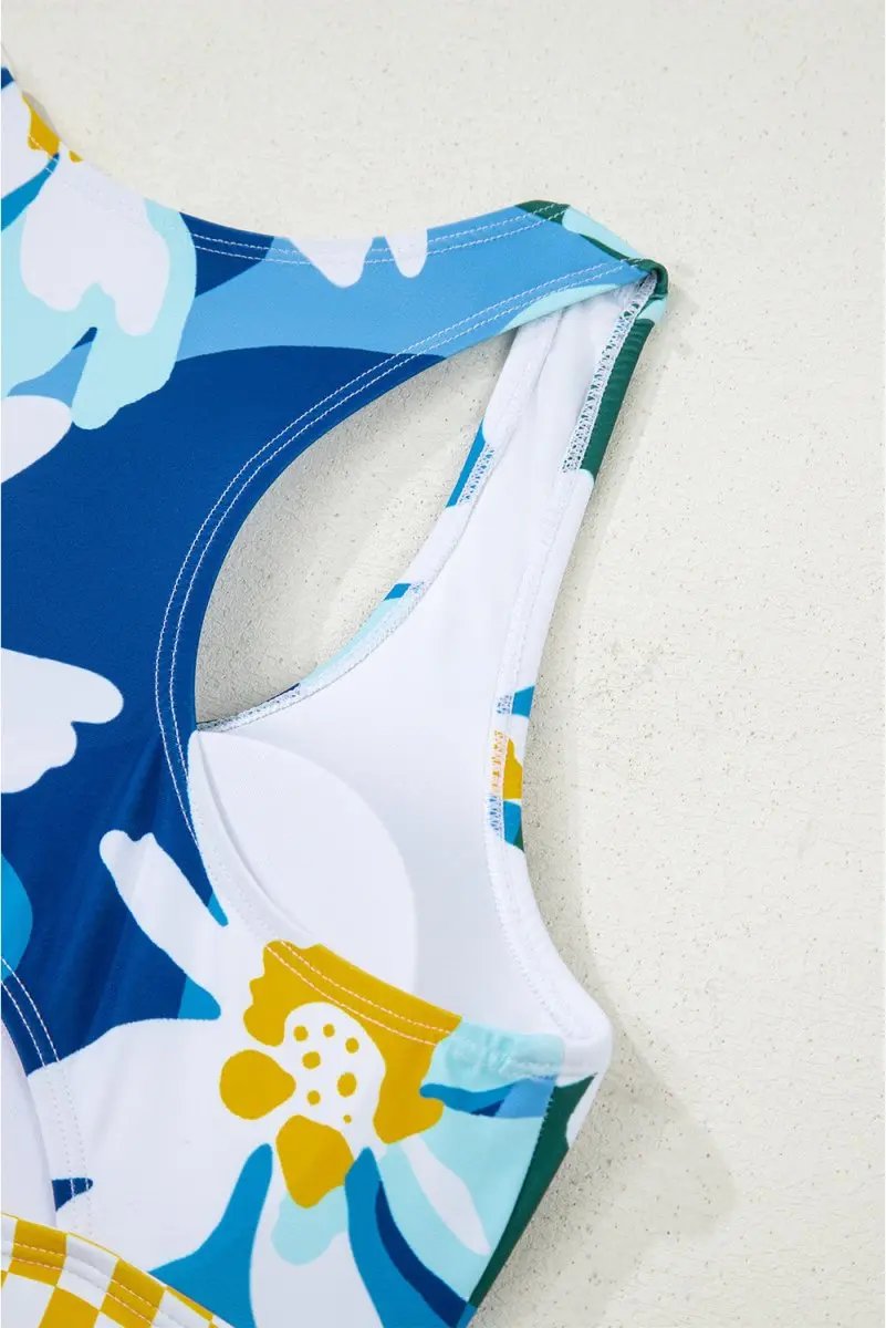 Love Salve Green Floral Bikini Women's Vacation Swimsuit Set - Cutout, High Waist