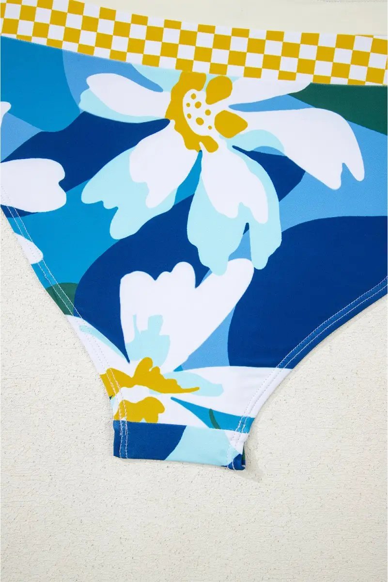 Love Salve Green Floral Bikini Women's Vacation Swimsuit Set - Cutout, High Waist