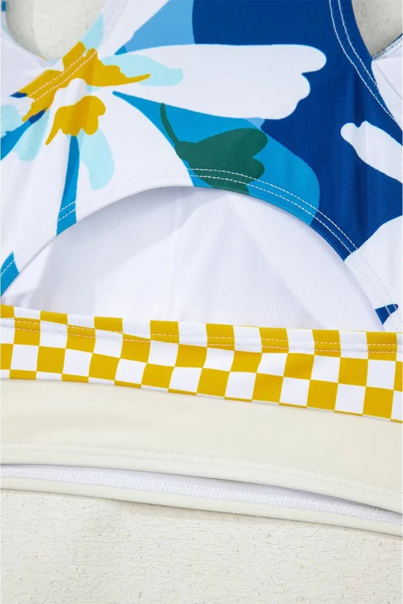 Love Salve Green Floral Bikini Women's Vacation Swimsuit Set - Cutout, High Waist