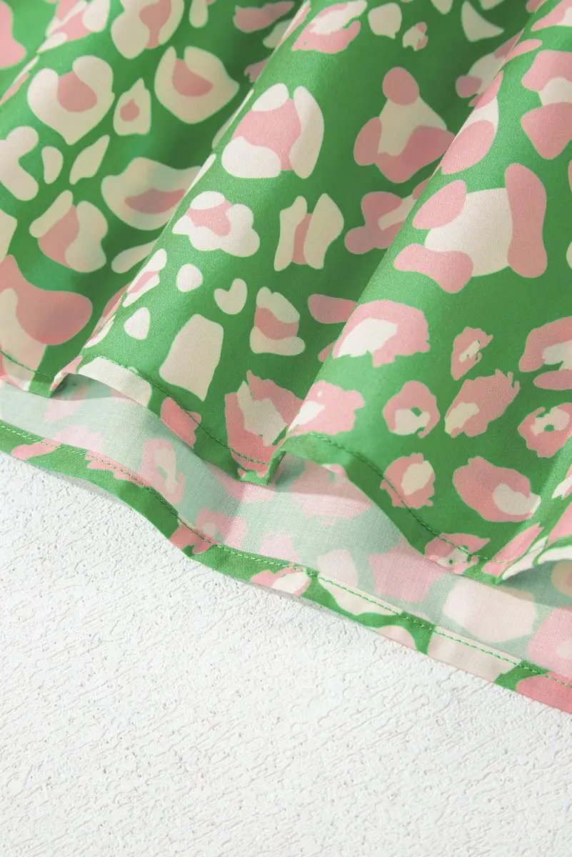 Love Salve Green Floral Blouse Women's Plus Size Summer Top: Tassel Tie & Puff Sleeves