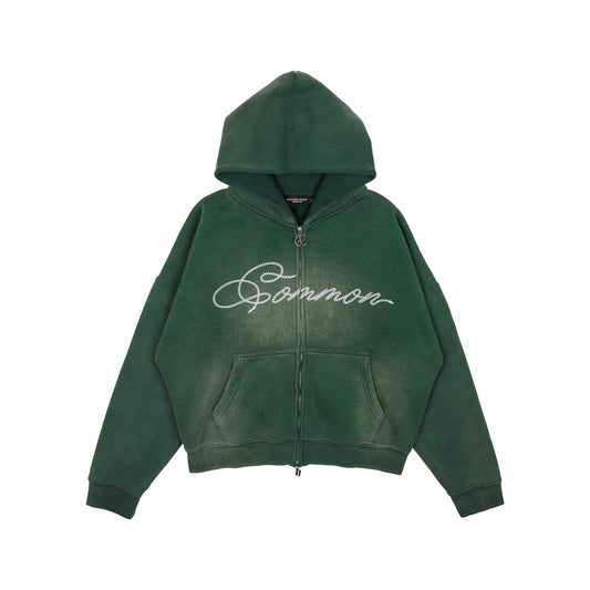 Common Hype Cropped Fleece Zip Up Hoodie Forrest Green