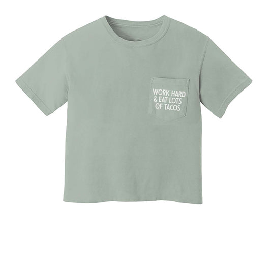 Work Hard & Eat Lots of Tacos Crop Pocket Tee