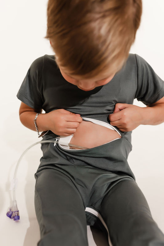 Deep Teal Bamboo Lyocell Romper with G-Tube Access