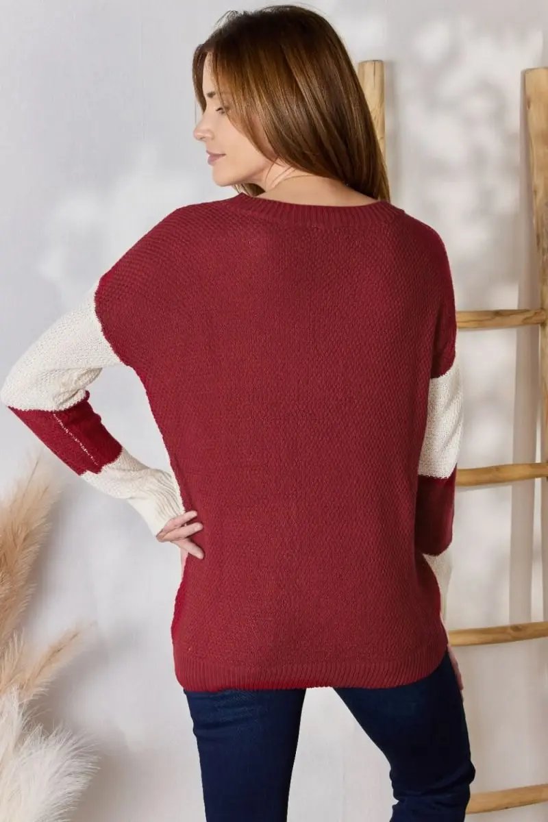 Lovesalve WS Hailey & Co Color Block Women's Knit Top Trendy Dropped Shoulder Sweater