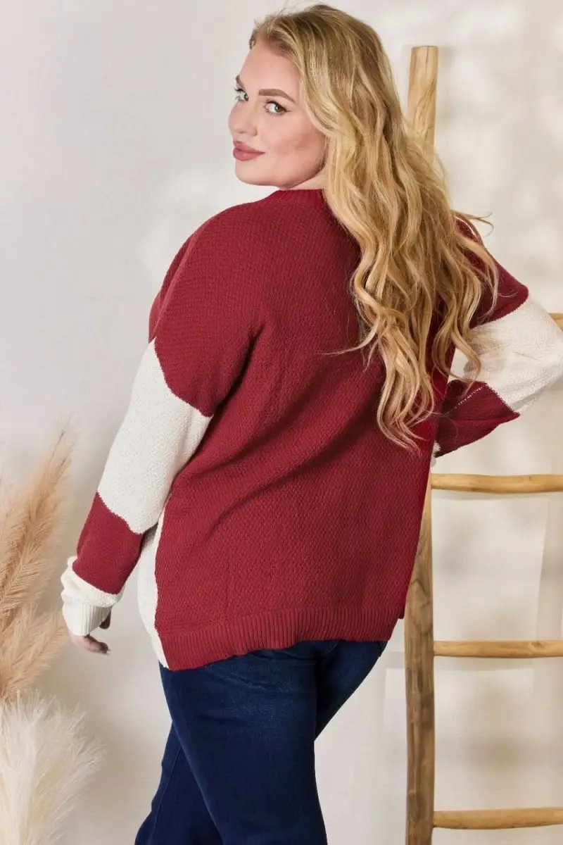 Lovesalve WS Hailey & Co Color Block Women's Knit Top Trendy Dropped Shoulder Sweater