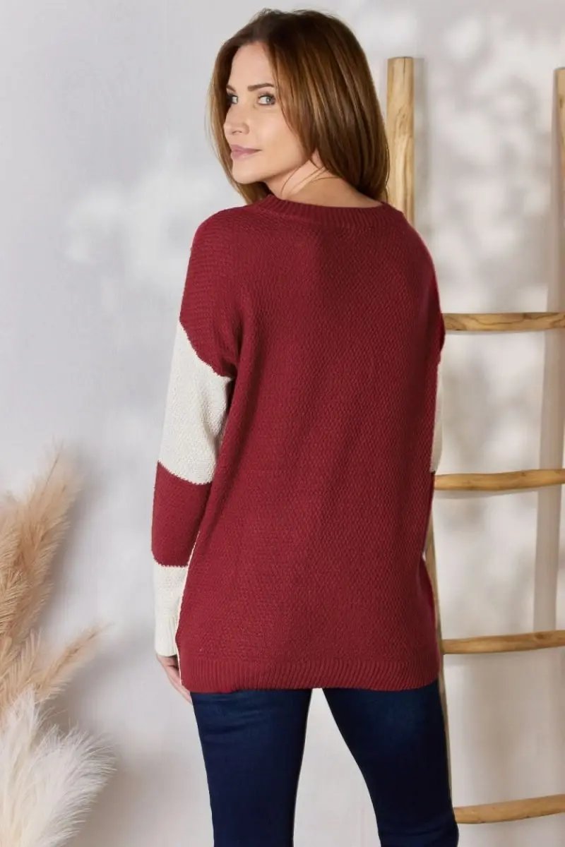 Lovesalve WS Hailey & Co Color Block Women's Knit Top Trendy Dropped Shoulder Sweater