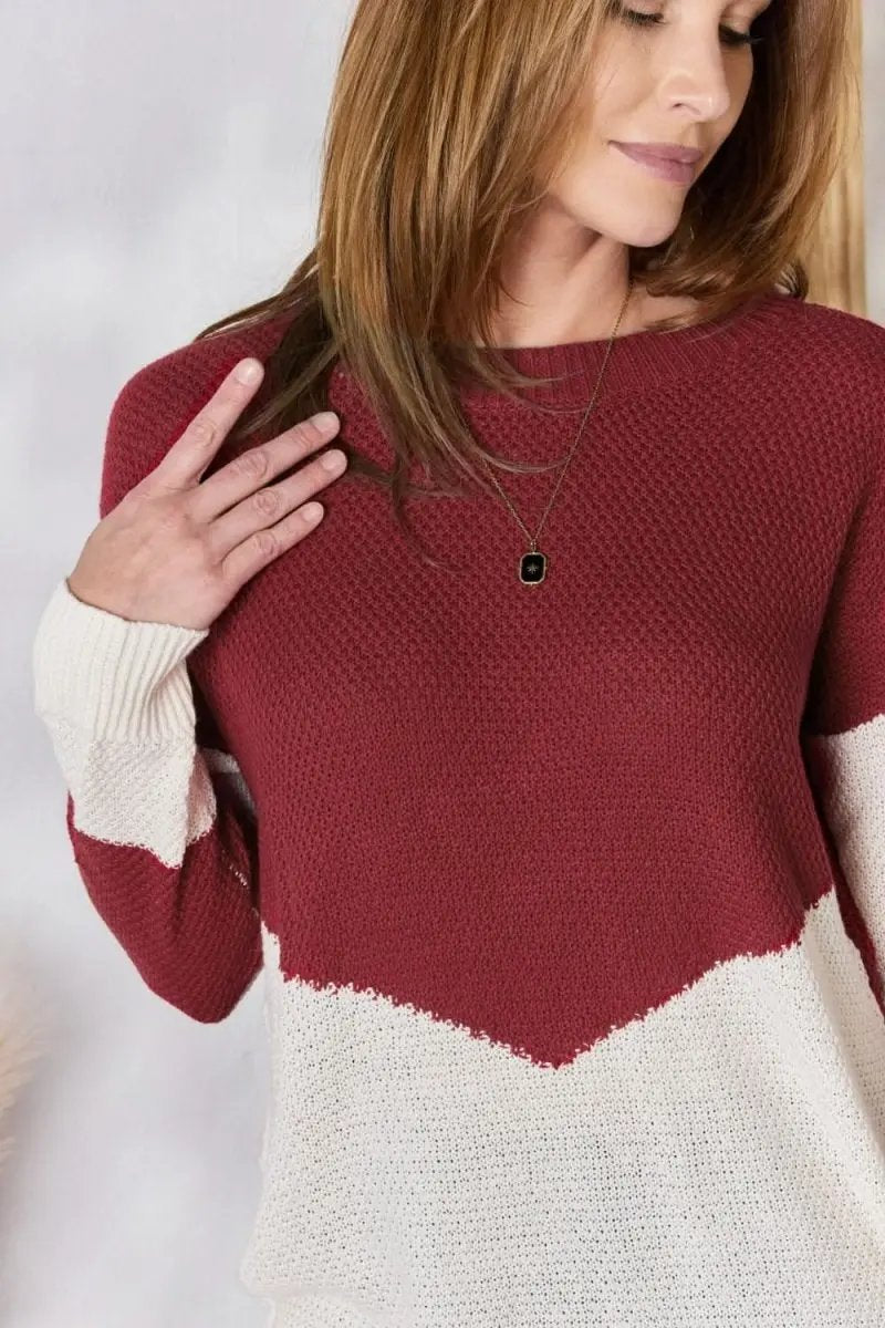 Lovesalve WS Hailey & Co Color Block Women's Knit Top Trendy Dropped Shoulder Sweater